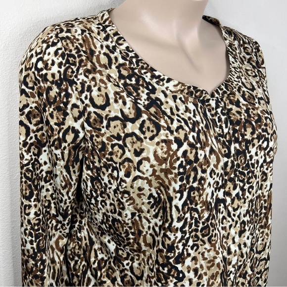 2x Merona Leopard Print Blouse Long Sleeve Button Down Front Plus - Picture 4 of 9